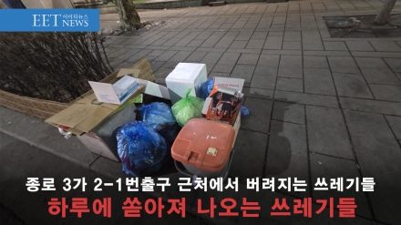 [EET 영상뉴스] 종로3가 2-1번 출입구 인근 도로, 30m 걷는 동안 ‘쓰레기 산’… 환경 문제 심각