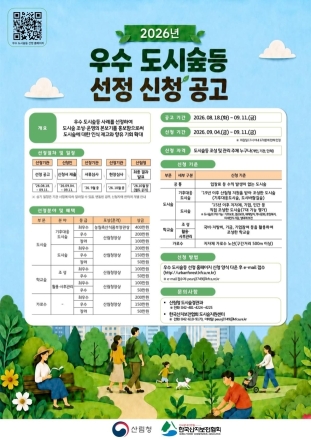 산림청, ‘2026 우수 도시숲’ 찾는다…기후대응·학교숲·가로수 등 5개 부문 선정