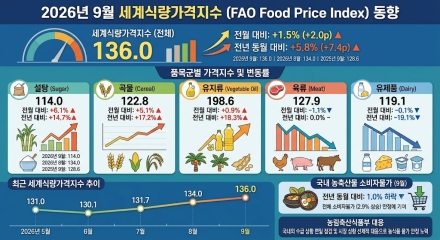9월 세계식량가격지수 1.5% 상승…곡물·설탕 가격 오름세